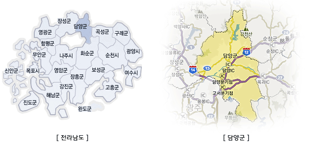 전라남도 북부에 위치 | 장성군과 곡성군 사이, 광주광역시 위쪽